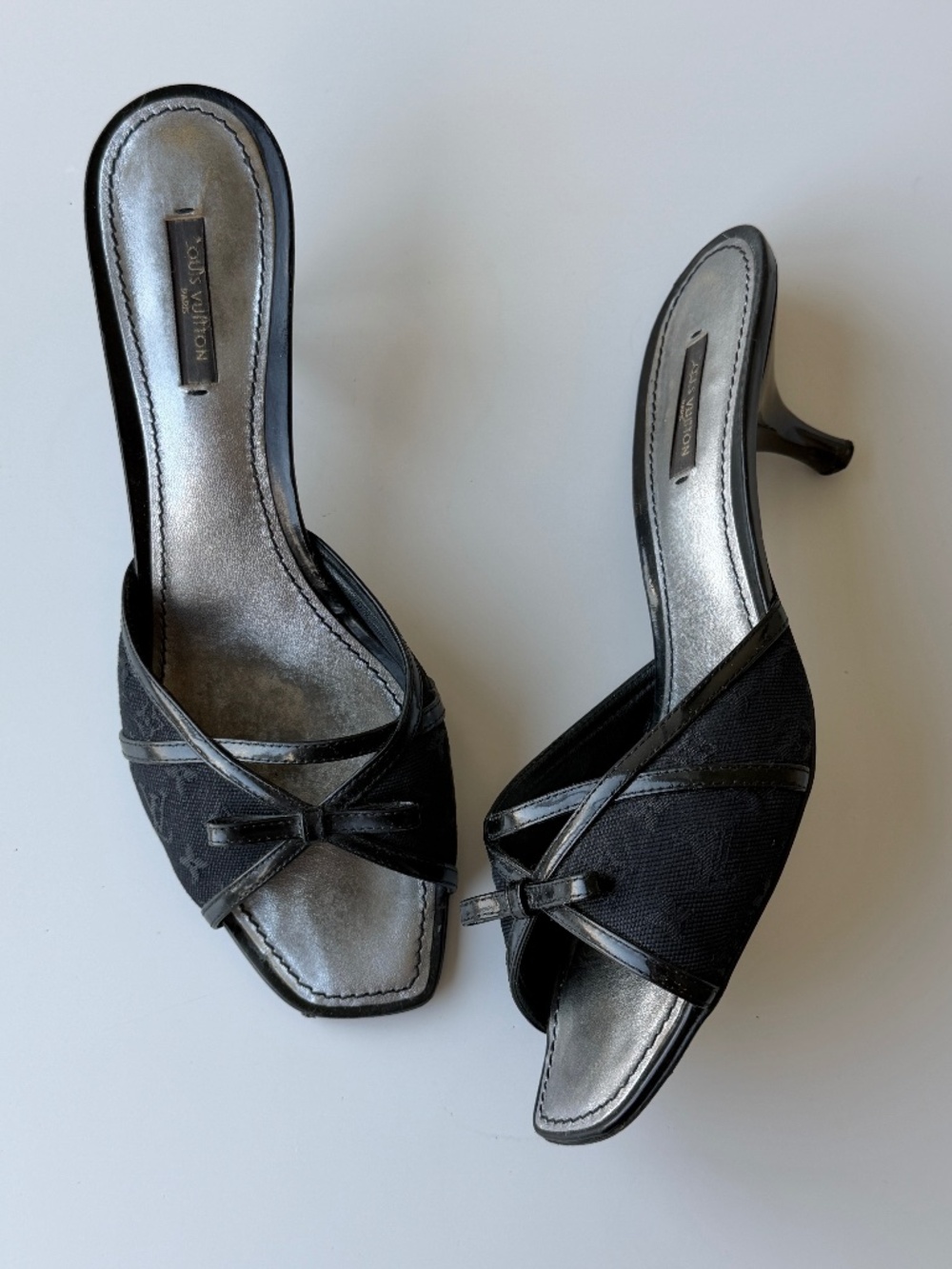 Vintage Louis Vuitton black Monogram canvas mule sandals, IT 40, ~ US 9-9.5